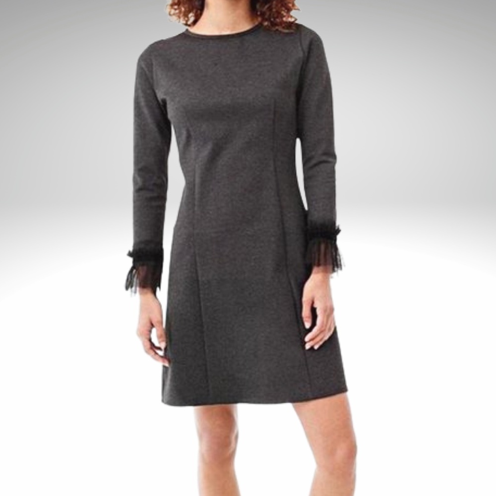 J. CREW Tulle Trim Long Sleeve Gray Sheath Dress Size XXS